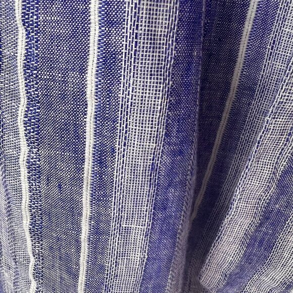 H&M Skirt Size Large Blue & White Linen Blend Striped Faux Buttons Belted Mini - Picture 7 of 16